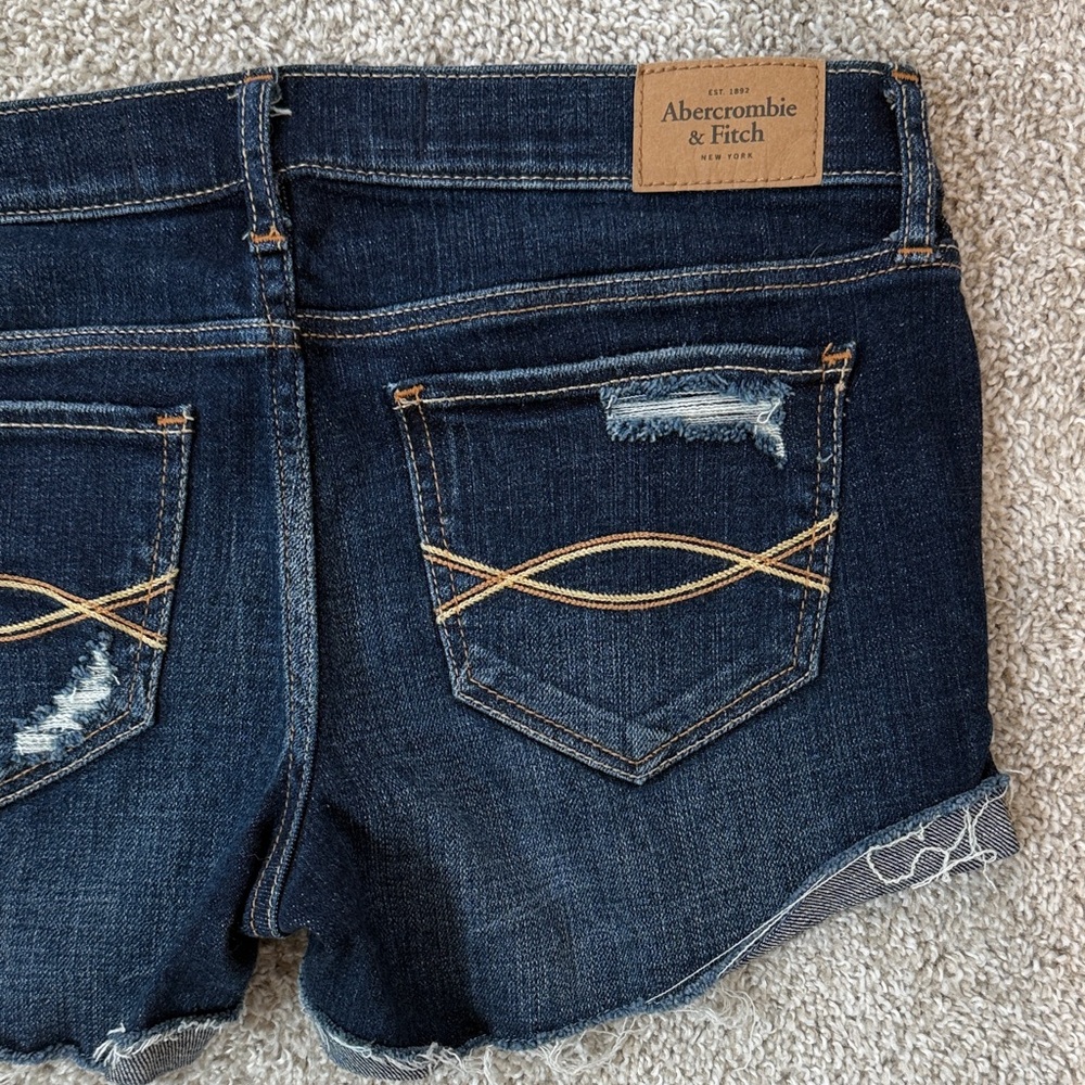 Abercrombie & Fitch Dark Blue Distressed Roll-Cuff Denim Shorts - Picture 5 of 5